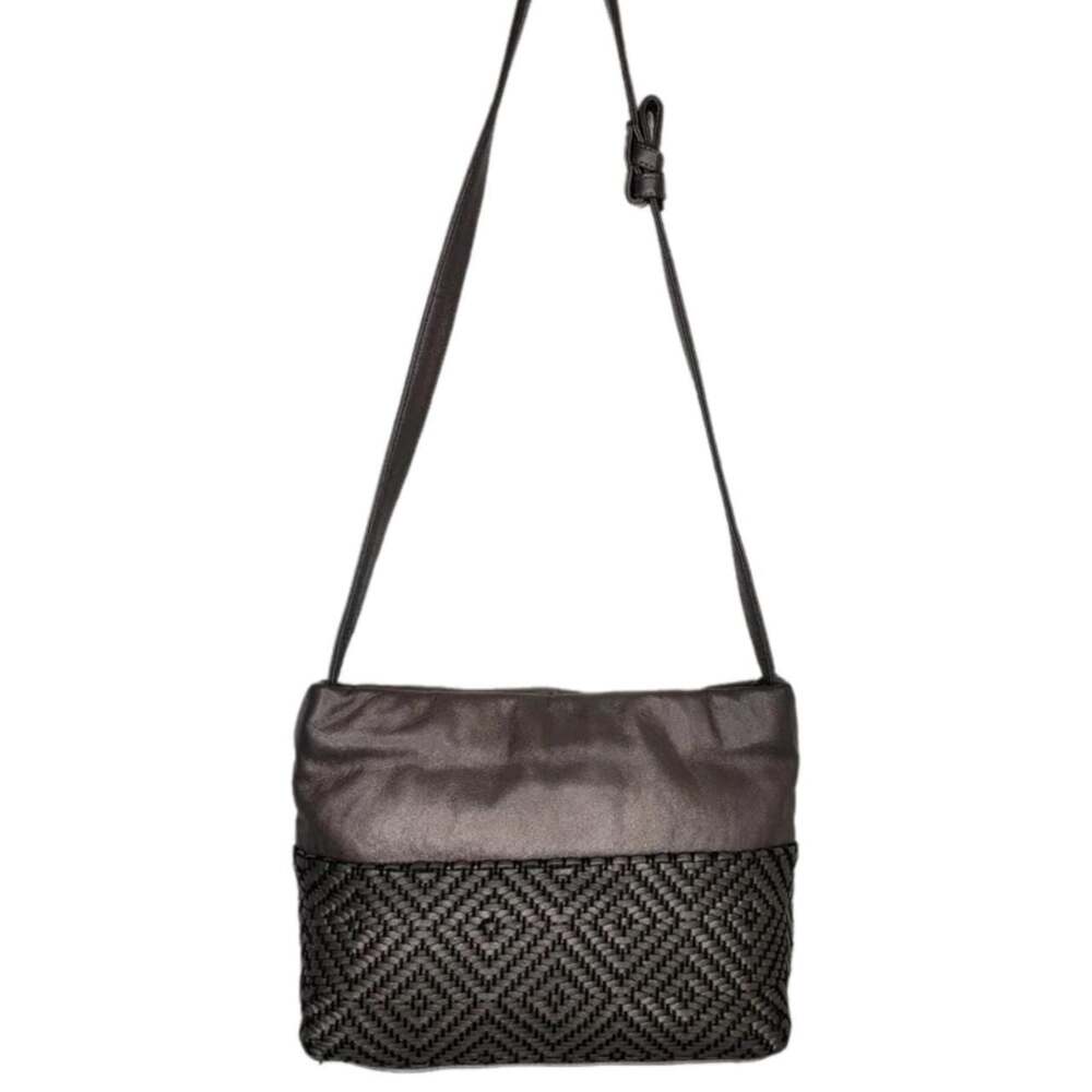 Sharif Vintage Metallic Bronze Woven Leather Crossbody Bag